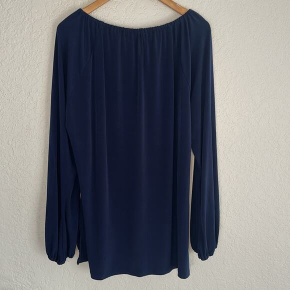 Michael Kors 1X Navy Blue Blouse Silver Chain Tunic Top Office Cocktail Party - Picture 7 of 8